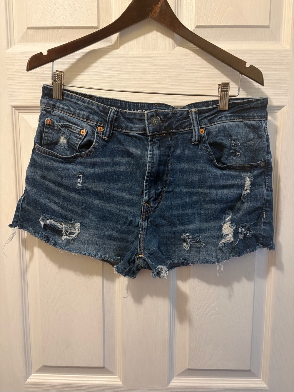 American Eagle Outfitters Distressed Dark Blue Denim Cutoff Shorts